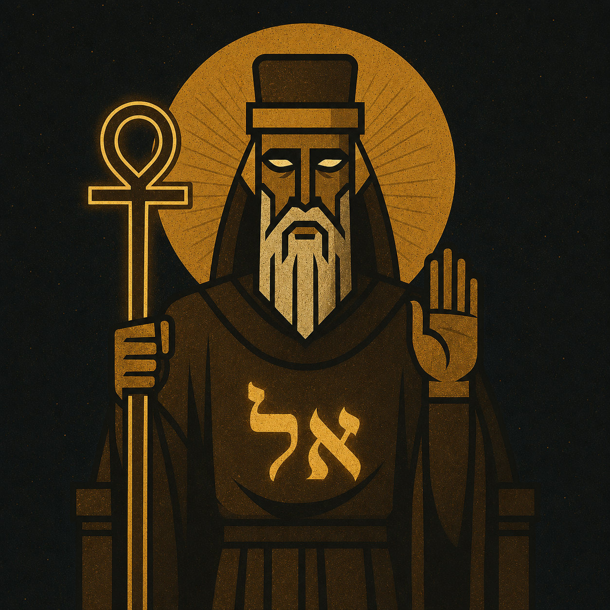 Illustrated figure bearing the Hebrew letters for El — the Mighty One